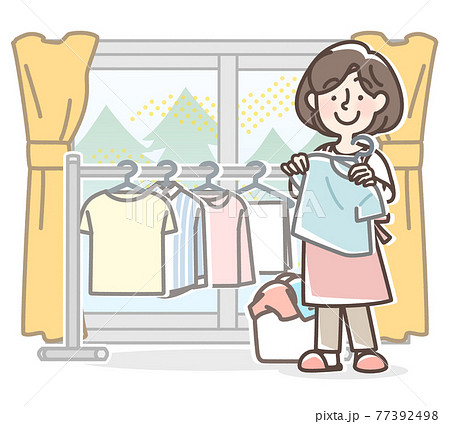 花粉症対策で部屋干しする女性のイラスト素材
