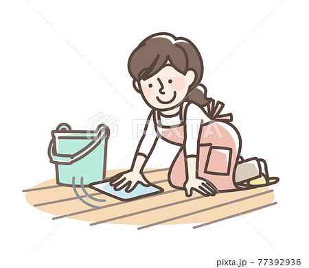 床を拭く 女性のイラスト素材