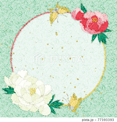 牡丹の花の和紙ちぎり絵風イラスト コピースペースありのイラスト素材