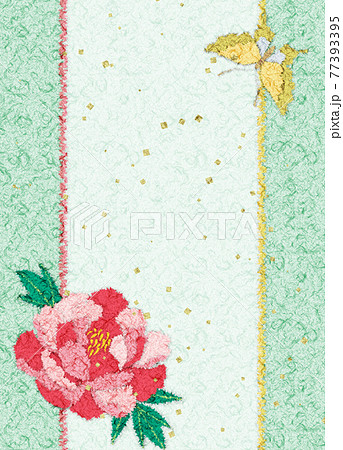 牡丹の花の和紙ちぎり絵風イラスト コピースペースありのイラスト素材