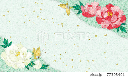 牡丹の花の和紙ちぎり絵風イラスト コピースペースありのイラスト素材