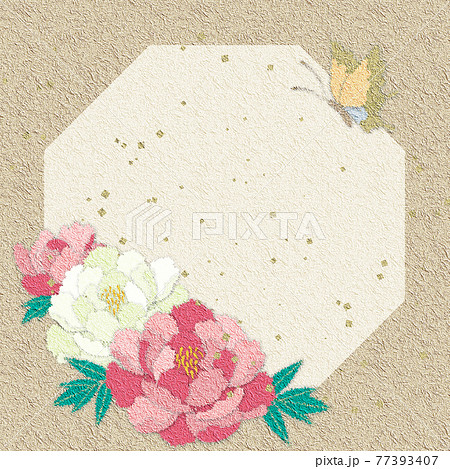 牡丹の花の和紙ちぎり絵風イラスト コピースペースあり 牡丹の花の和紙ちぎり絵風イラスト コピースペースあり 77393407