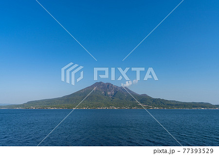 噴煙をあげる桜島　鹿児島県 77393529