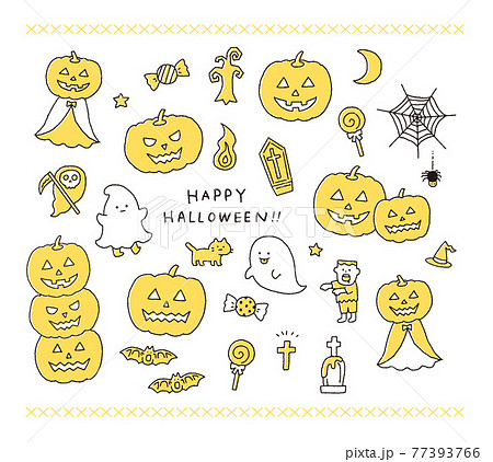 ハロウィンモチーフのかわいいイラストレーションセットのイラスト素材