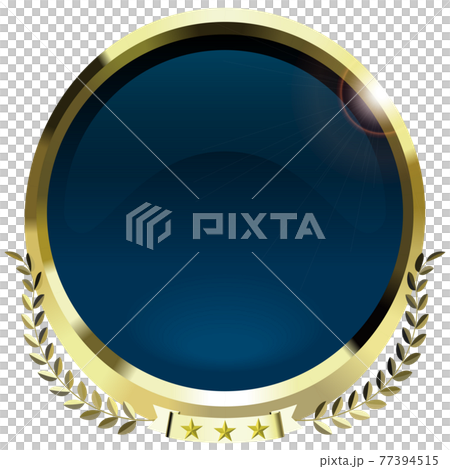 Gold emblem laurel blue frame design without sample letters vector illustration 77394515
