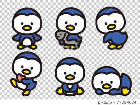 かわいいペンギンのキャラクターポーズ集のイラスト素材