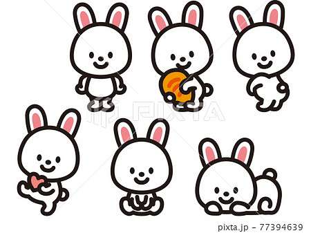 かわいいウサギのキャラクターポーズ集のイラスト素材