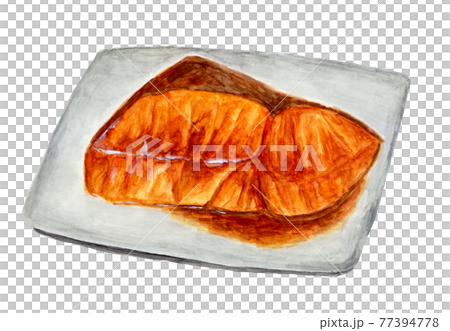 照燒鰤魚（水彩插圖） 77394778