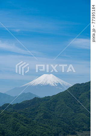 岩殿山から稚児落とし向かう登山道から見た富士山（山梨県大月市） 77395184