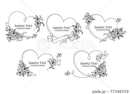 手描きの花と線画のフレームのベクターイラストセットのイラスト素材