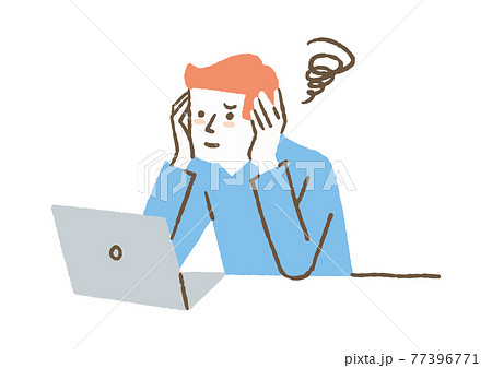仕事中に悩んでいる男性 77396771