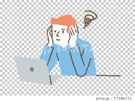 仕事中に悩んでいる男性 77396771