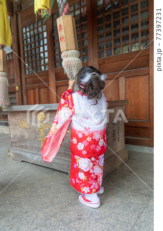 七五三　753　3歳　女の子　神社　お詣り　参拝 77397231
