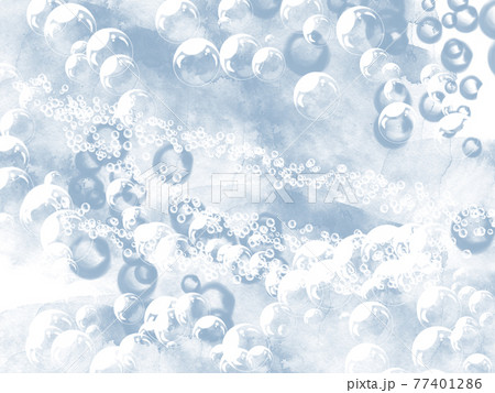 青 ブルー グレイ グレー シャボン 泡 シャボン玉 清潔感 絵具 手書き 水彩サムネイル フレームのイラスト素材