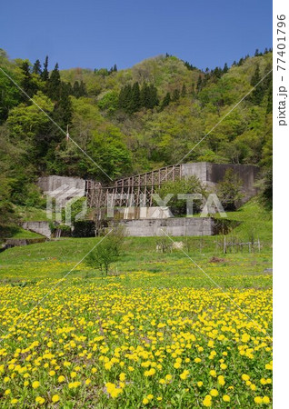 信州 小谷村の砂防施設 下里瀬 鉄製格子枠堰堤 コンクリートと格子枠の混合堰堤 信州 小谷村の砂防施設 下里瀬 鉄製格子枠堰堤 コンクリートと格子枠の混合堰堤 77401796