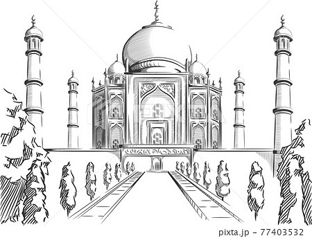 Sketch Doodle Taj Mahal Landmark India Destination Outline Vector 77403532