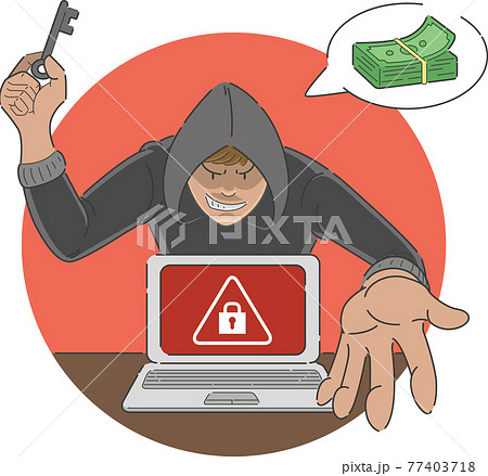 Ransomware Attack Scam Malware on Laptop Computer Cartoon Illustration Ransomware Attack Scam Malware on Laptop Computer Cartoon Illustration 77403718