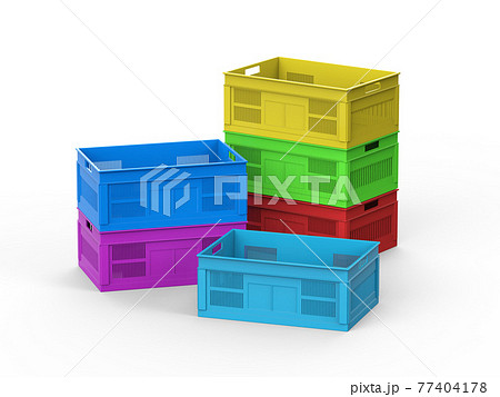 stack of colourful plastic crates stack of colourful plastic crates 77404178
