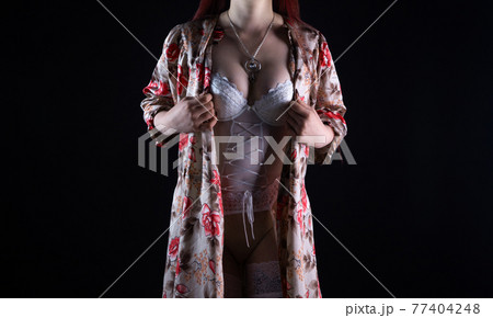 Image of the adult woman in silk negligee 77404248