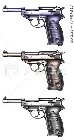 銃,GUN,イラスト,ドイツ,P38,カラー 77404317