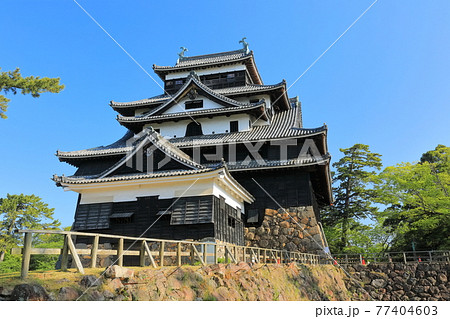 【島根県】快晴下の松江城天守閣（国宝） 77404603