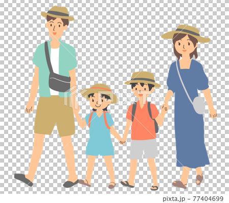 夏に外出する家族 77404699