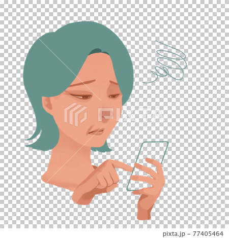 Middle-aged woman in trouble with a smartphone 77405464