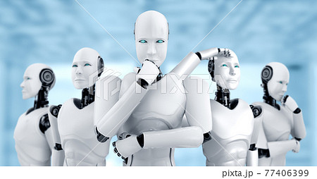 3D illustration of robot humanoid group 77406399