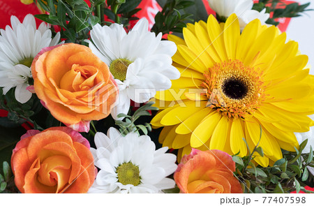 Bouquet of fresh flowers close up 77407598
