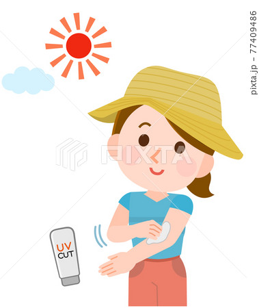 日焼け止めを塗る女性　イラスト 77409486