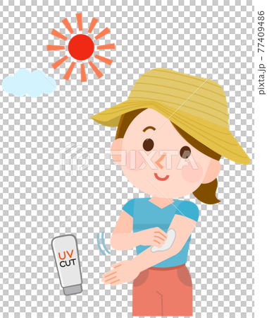 日焼け止めを塗る女性　イラスト 77409486
