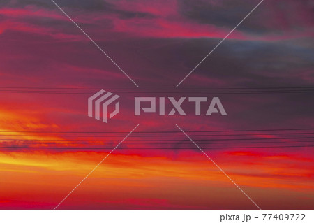 Colourful Sunset with Sun light and wires, Nature Background, Copyspace Colourful Sunset with Sun light and wires, Nature Background, Copyspace 77409722
