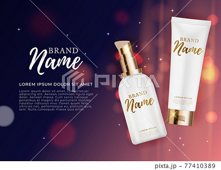 3D Realistic Natural beauty cosmetic product for face or body care on glossy bokeh background. Design Template of Fashion Cosmetics Product for Ads, flyer or Magazine Background. Vector Illustration 77410389