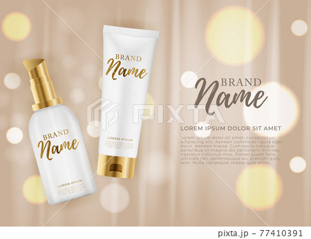 3D Realistic Natural beauty cosmetic product for face or body care on glossy bokeh background. Design Template of Fashion Cosmetics Product for Ads, flyer or Magazine Background. Vector Illustration 77410391
