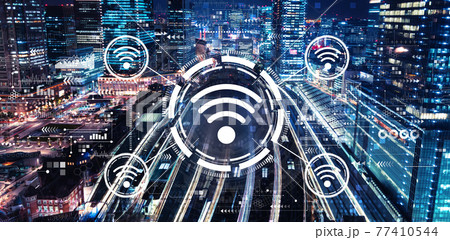 Wifi theme with a large train station 77410544