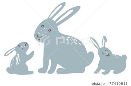 Cute Rabbits family Bunny mom with baby hares Cute Rabbits family Bunny mom with baby hares 77410611