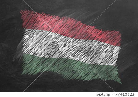 National Flag of Hungary. Chalk drawn illustration. 77410923