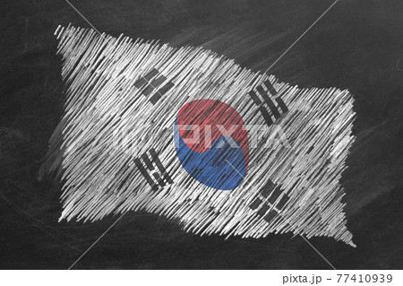 National Flag of Korea. Chalk drawn illustration. 77410939