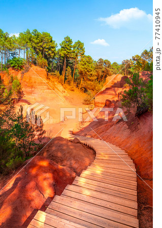 Roussillon, red rocks of Colorado colorful ochre canyon in Provence, landscape of France 77410945