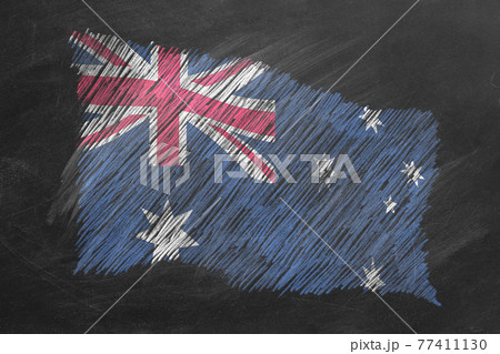 National Flag of Australia. Chalk drawn illustration. 77411130