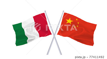 イタリアと中国の国旗 77411492