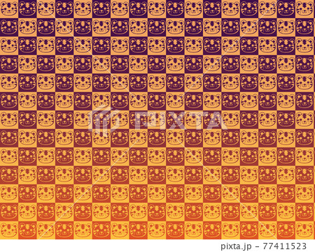 年賀状にも使える寅の線画が描かれたチェックパターン柄【夕焼けグラデーション】 77411523