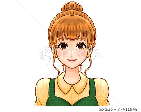 お団子ヘアーの女の子のイラスト素材