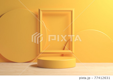 Modern Minimal Yellow Podium On Wood Floor With Frame Abstract Background 3d Render Modern Minimal Yellow Podium On Wood Floor With Frame Abstract Background 3d Render 77412631