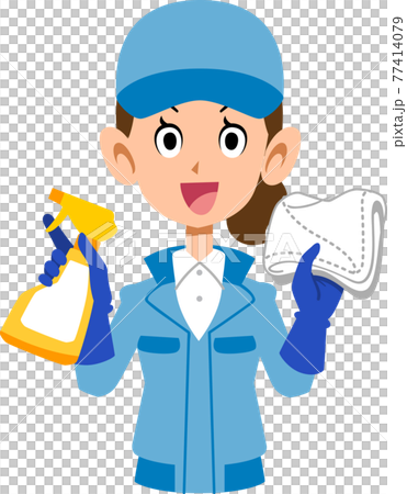 笑顔の清掃作業員の女性の上半身 77414079