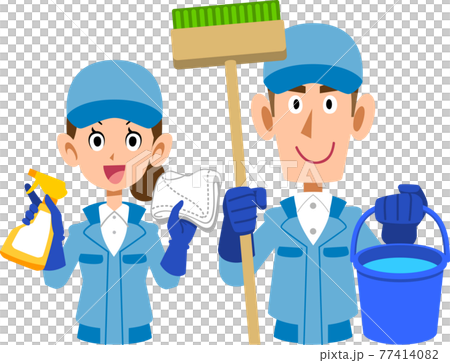 Upper body of male and female cleaning workers with cleaning tools Upper body of male and female cleaning workers with cleaning tools 77414082