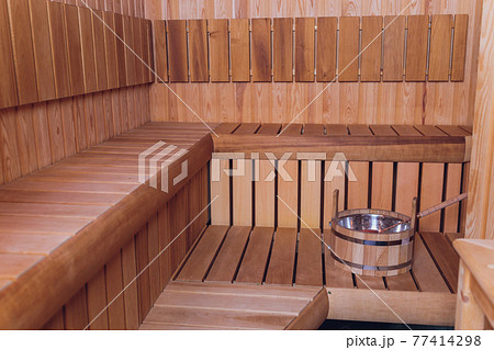 Sauna interior - Relax in a hot sauna. 77414298