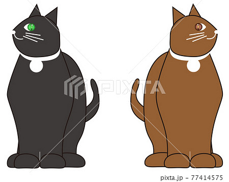 背中合わせの猫ジェミアンとヒノキのイラスト素材