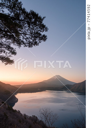 夜明けの富士山と本栖湖（中ノ倉峠展望地より） 77414592