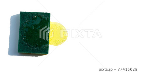 Kitchen sponge with dish washing liquid on white Kitchen sponge with dish washing liquid on white 77415028